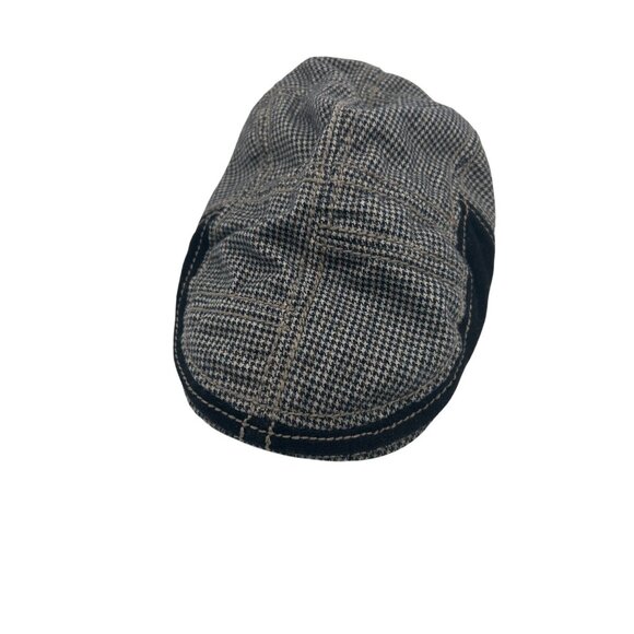 Flat Cap Mens L/XL Free Authority Houndstooth Wool-Blend Black Gray Patchwork - Picture 4 of 6